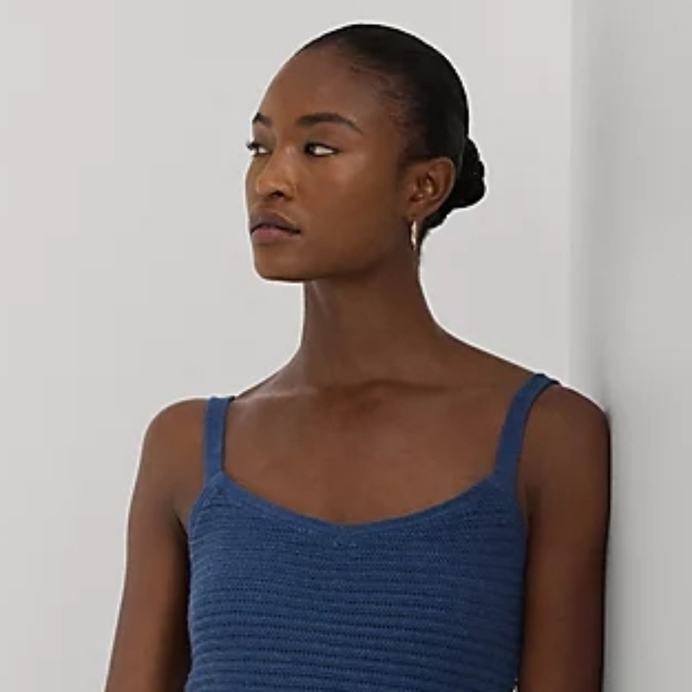 Lauren Ralph Lauren Linen-Cotton Cropped Indigo Blue Sweater Tank Top Sz S NWT - Picture 1 of 8